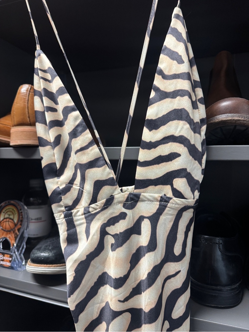 SHEIN Beige and Black Zebra Print Maxi Dress